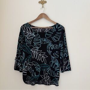 Clara Sunwoo Botanical Leaf Print Tie Sleeve Top Small